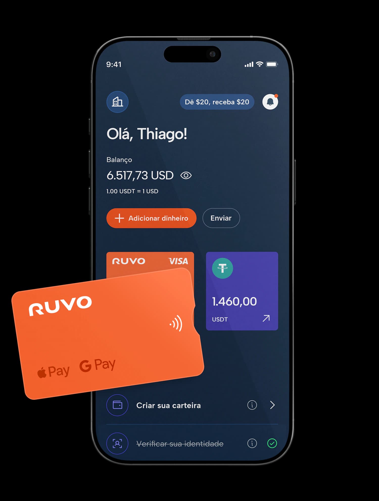 Ruvo app home screen showing account balance and card