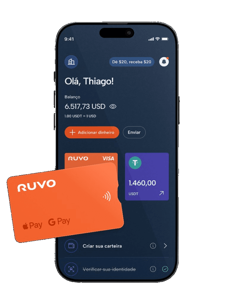 Ruvo app home screen showing account balance and card