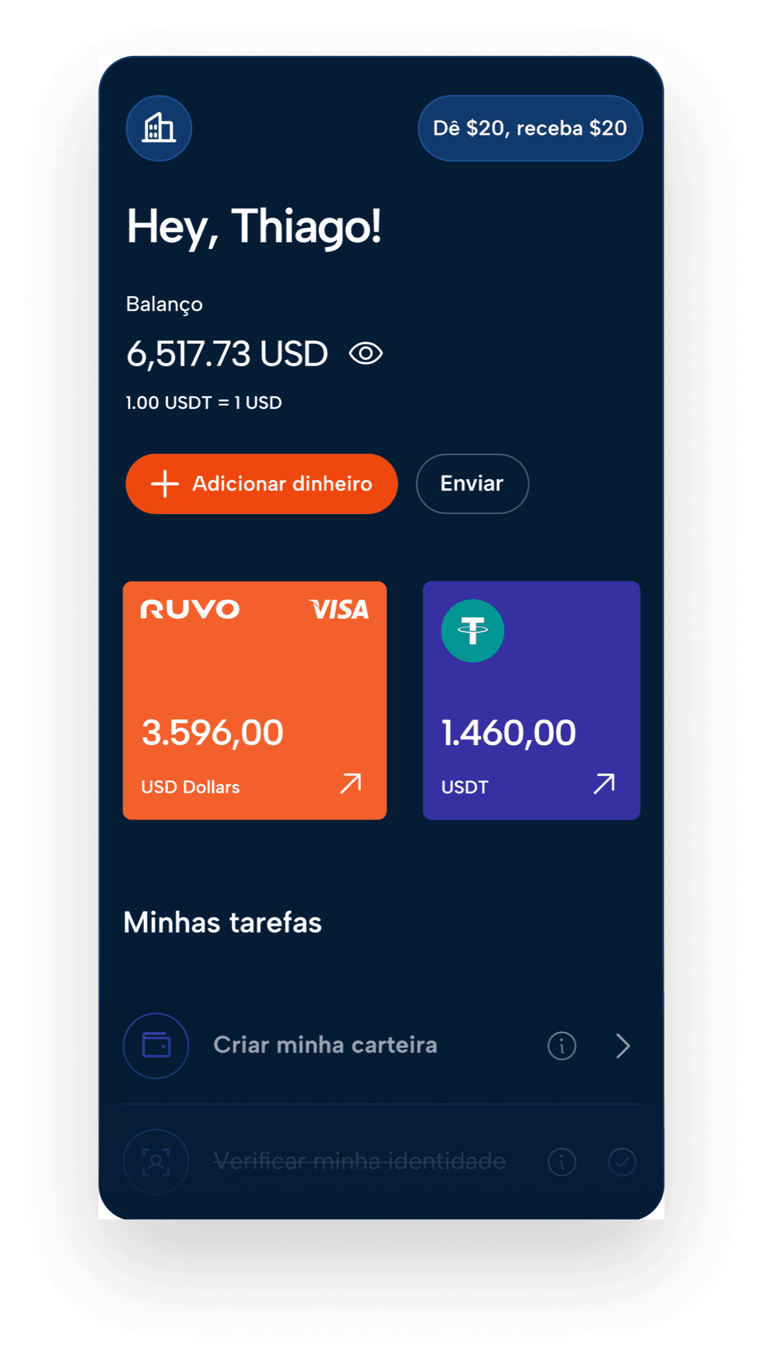 App Ruvo mostrando dashboard da conta